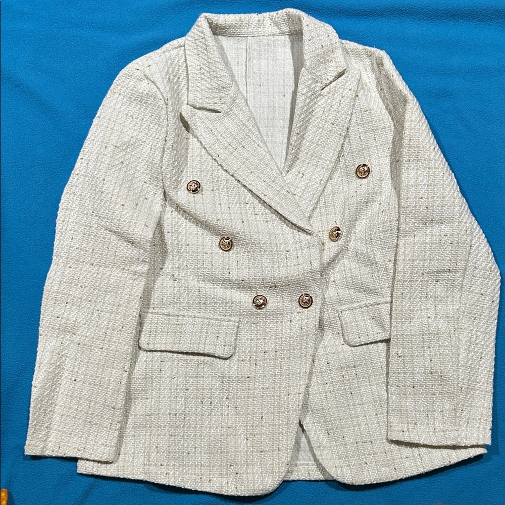 Double-Breasted Cream Tweed Blazer